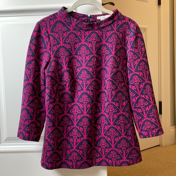 Boden Tops - Boden Crew Mock Neck Navy Magenta Floral Top